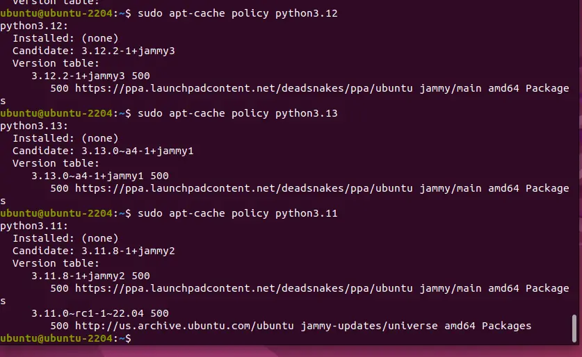 Check Python versions available to install