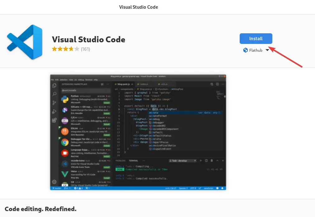 Install Visual studio code using Software Store GUI