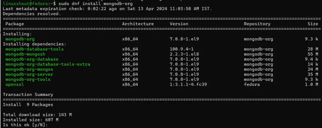 Installing mongodb server Fedora