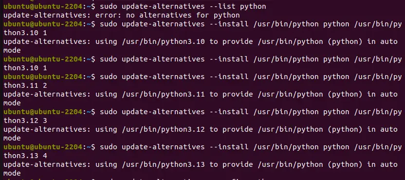 Set Python alternatives