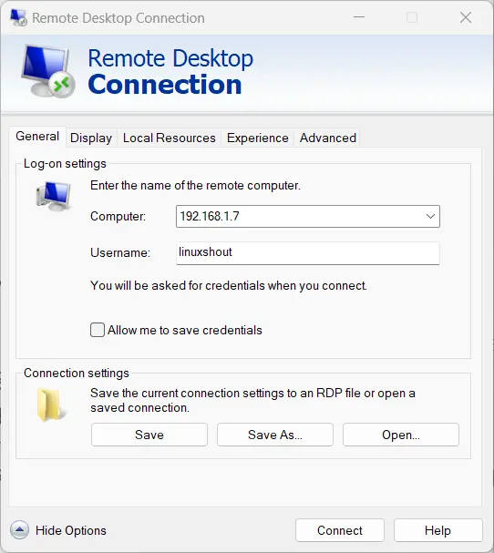 Use Debian 12 IP address in RDP on Windows