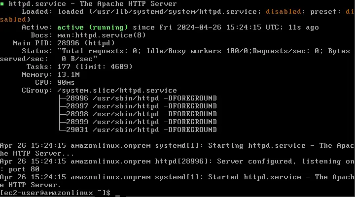 checking Apache service on amazon linux 2023