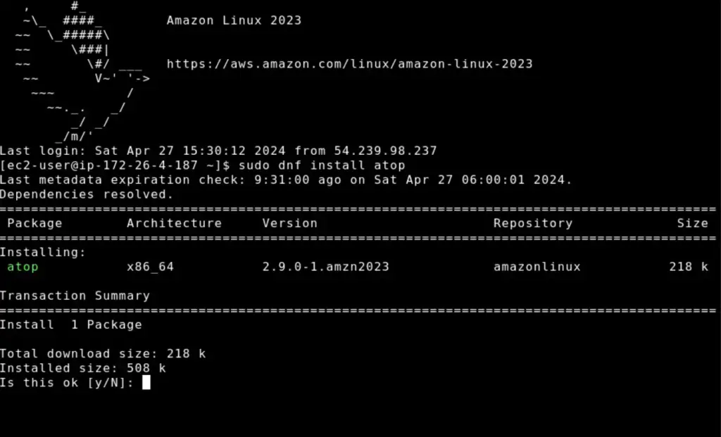 installation command atop Amazon linuxn 2023