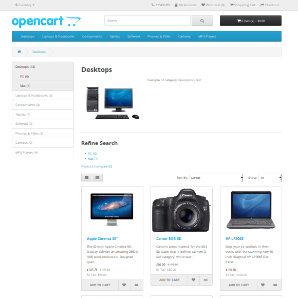 OpenCart shopping cart