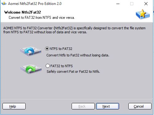 AOMEI NTFS to FAT32 converter