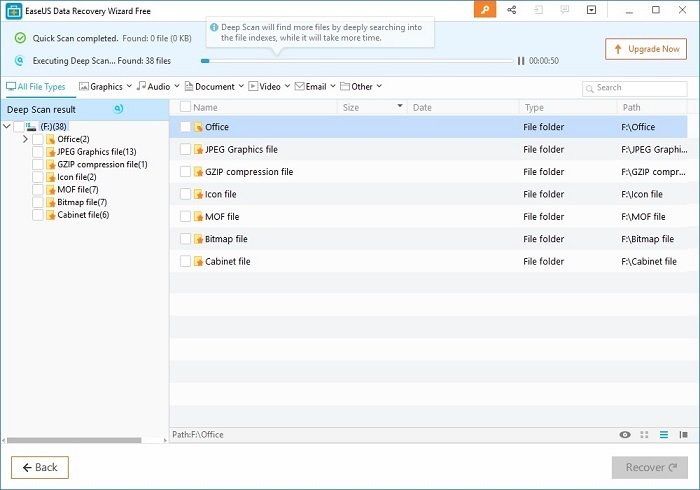 EaseUS data recovery wizard free software review- scanning the files