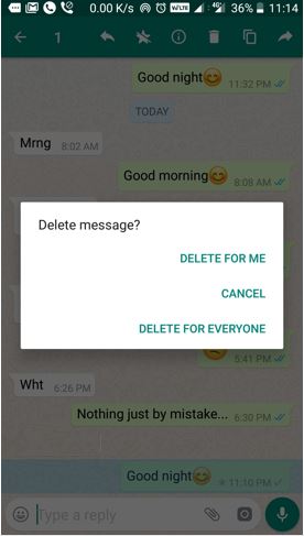 How to delete whatsapp message after sending them like instagaram