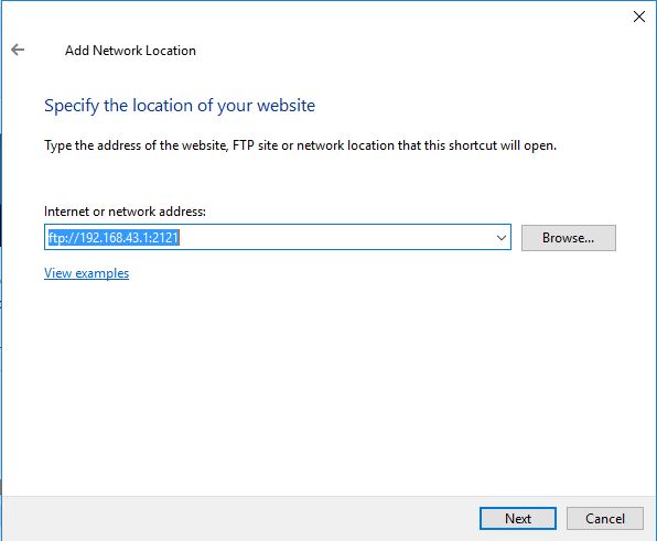 type the address of the website you wan to access through the ftp SERVER IN WINDOWS 10