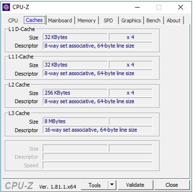 Cache and ram information CPU Z