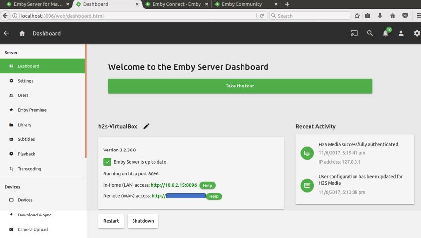Dashboard emby ,edia home server