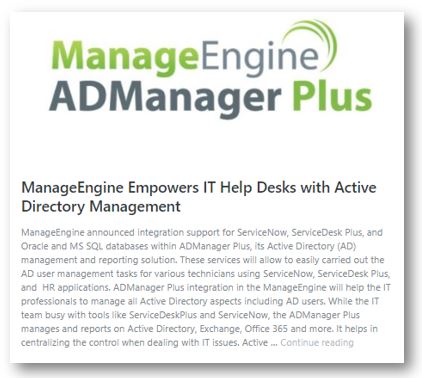 ManageEngine Empowers IT Help Desks with Active Directory Management