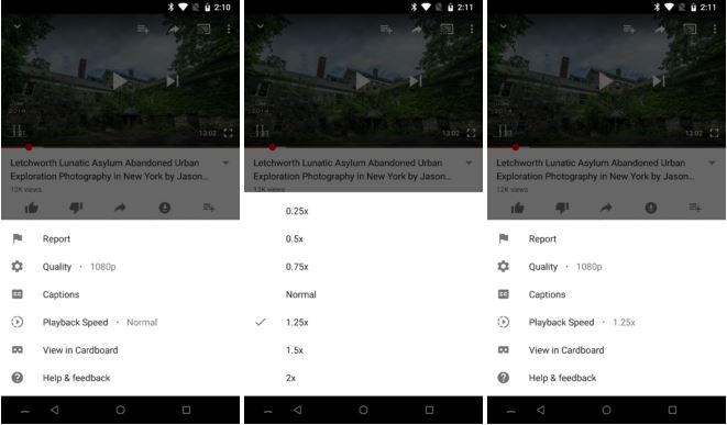 speed controls in the youtube gaming app
