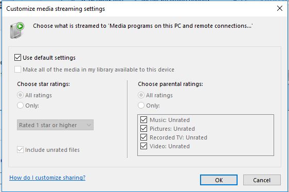 Customize the streaming options on windows dlna server