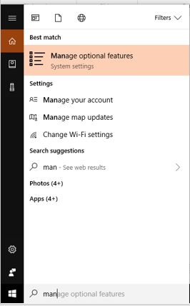 Manage optional features in Windows 10