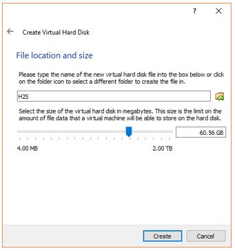 Select and assigne the sSize Of Virtual Hard Drive
