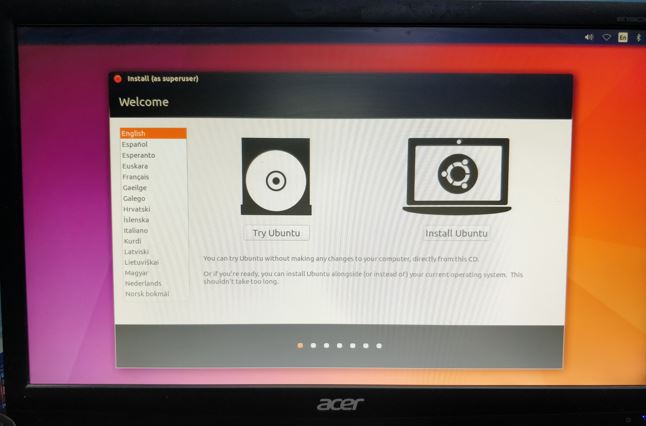 Select the Install Ubuntu