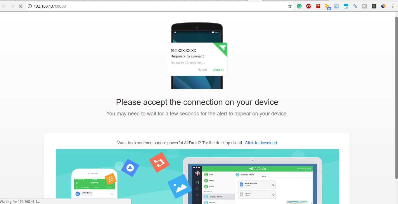 how to connect airdroid app without internet
