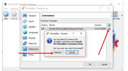How to remove Virtualbox extension pack