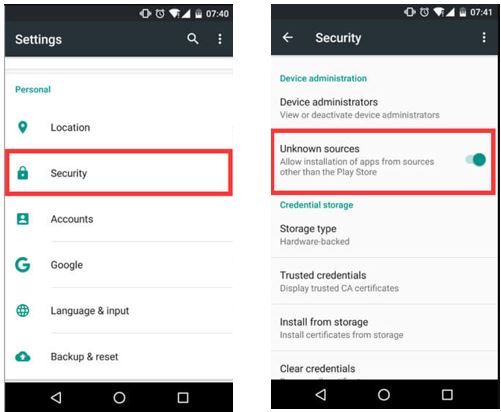 Installing Android APK file from Unknown sources