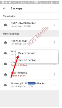 Delete whatsapp backup chats and media files from the google drive