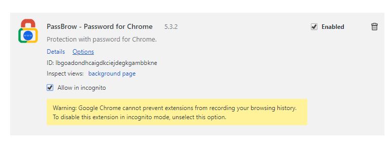 Enable the incognito mode access to chrome password extention
