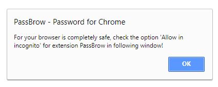 Passbrows asks to access the incognito mode