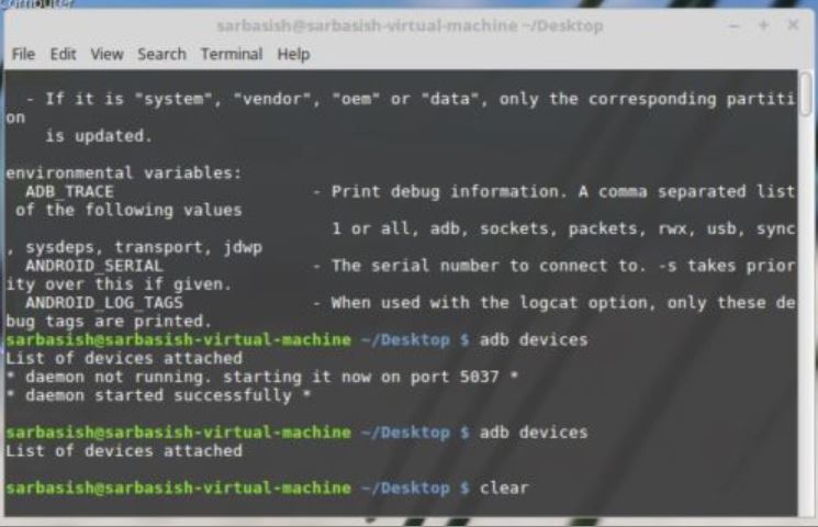 adb installation on Linux using terminal command line
