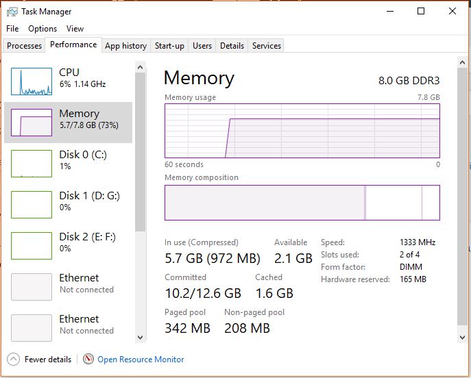 check Ram Frequency in Windows 10 using the Task Manger