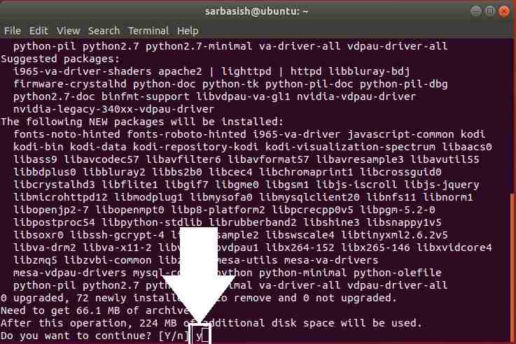 installation starts Kodi Ubuntu
