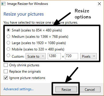 resize multiple images in different sizes