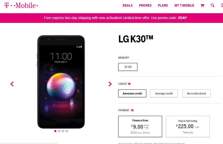 T-Mobile releases the LG K30 at $225