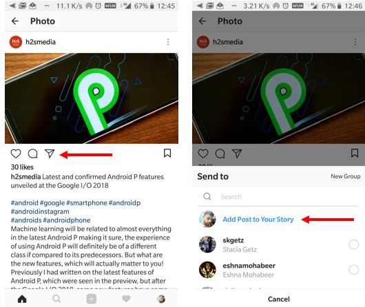 share feed post to Instagram stories