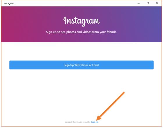 sign-in Instagram app on your Windows PC