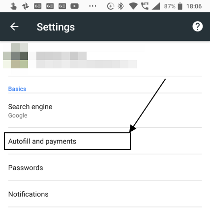 tap on Autofill and payments