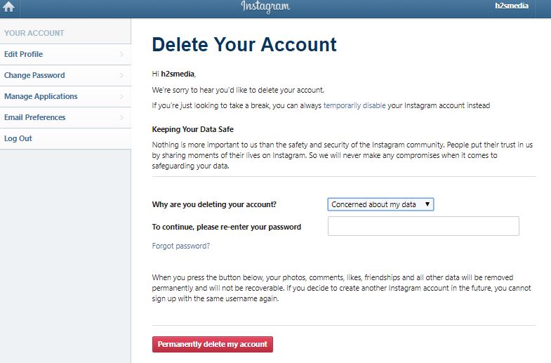 Delete Your Instagram Account permanently