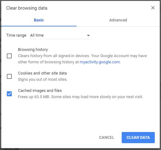 Clear browsing data in chrome browser
