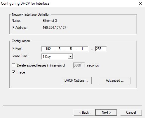 Enter the IP address pool for DHCP