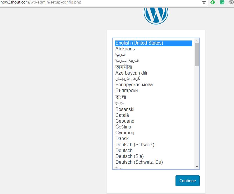 Select the WordPress language