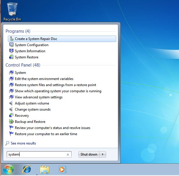 Windows 7 – Create system restore repair disc