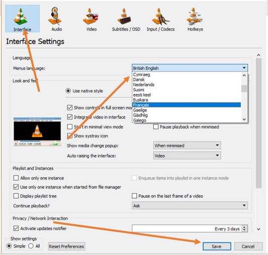 Chnage the language of VLC MEdia player