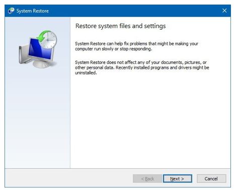 restore system, files and settings