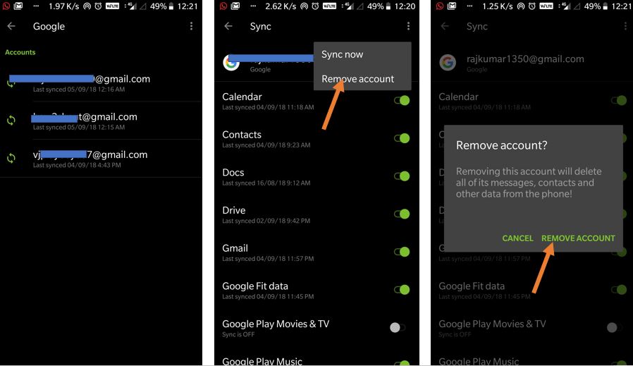 How do I remove a Google account from my Android phone