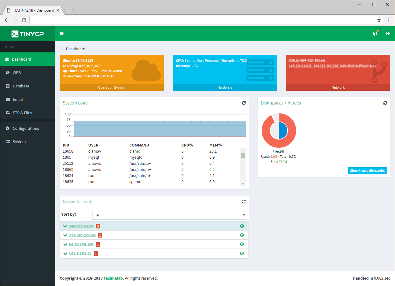 tinyCP opensource free web hosting control panel