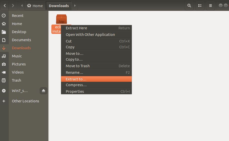 extracting compressed file in Ubuntu using 7-zip