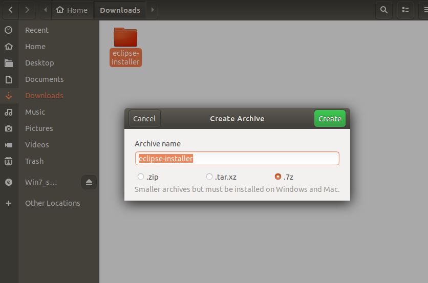folder compress using graphical mode in 7zip ubuntu