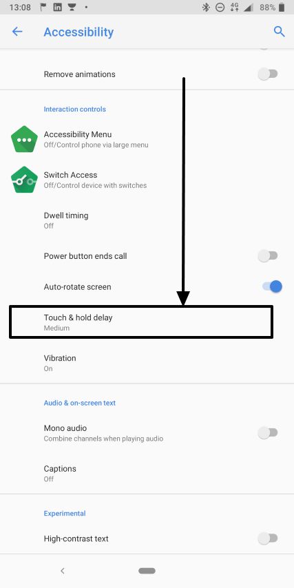 Long tap delay configuration Android 2