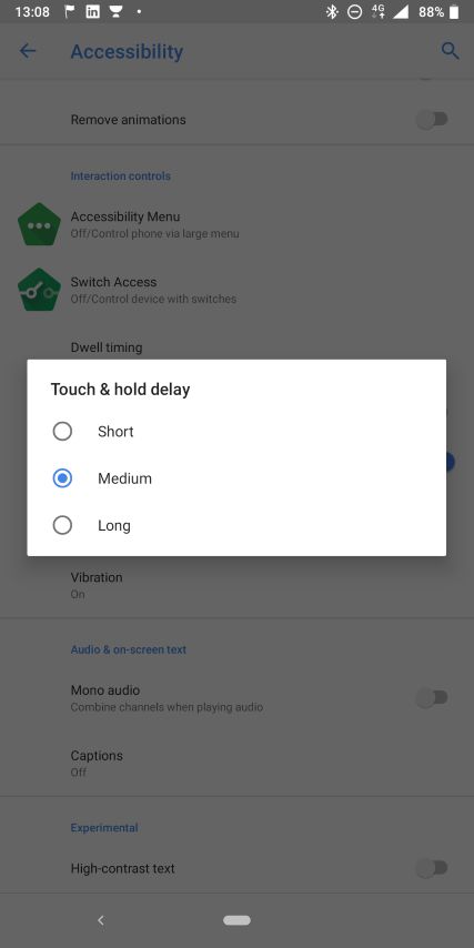 Long tap delay configuration Android 3