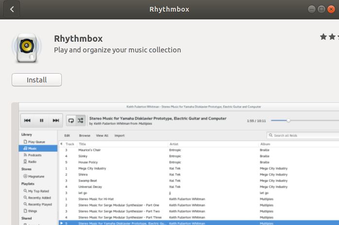 Rhythmbox music player on Ubuntu
