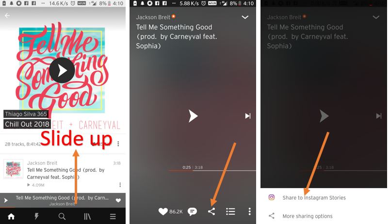 Soundcloud share on Instagram story status