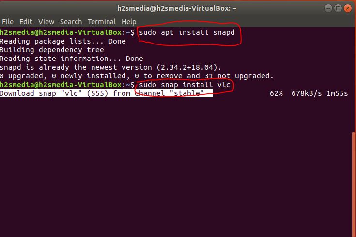 install VLC media player on Ubuntu using SNAP